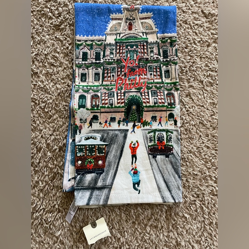 Anthropologie holiday dish towel, Philadelphia